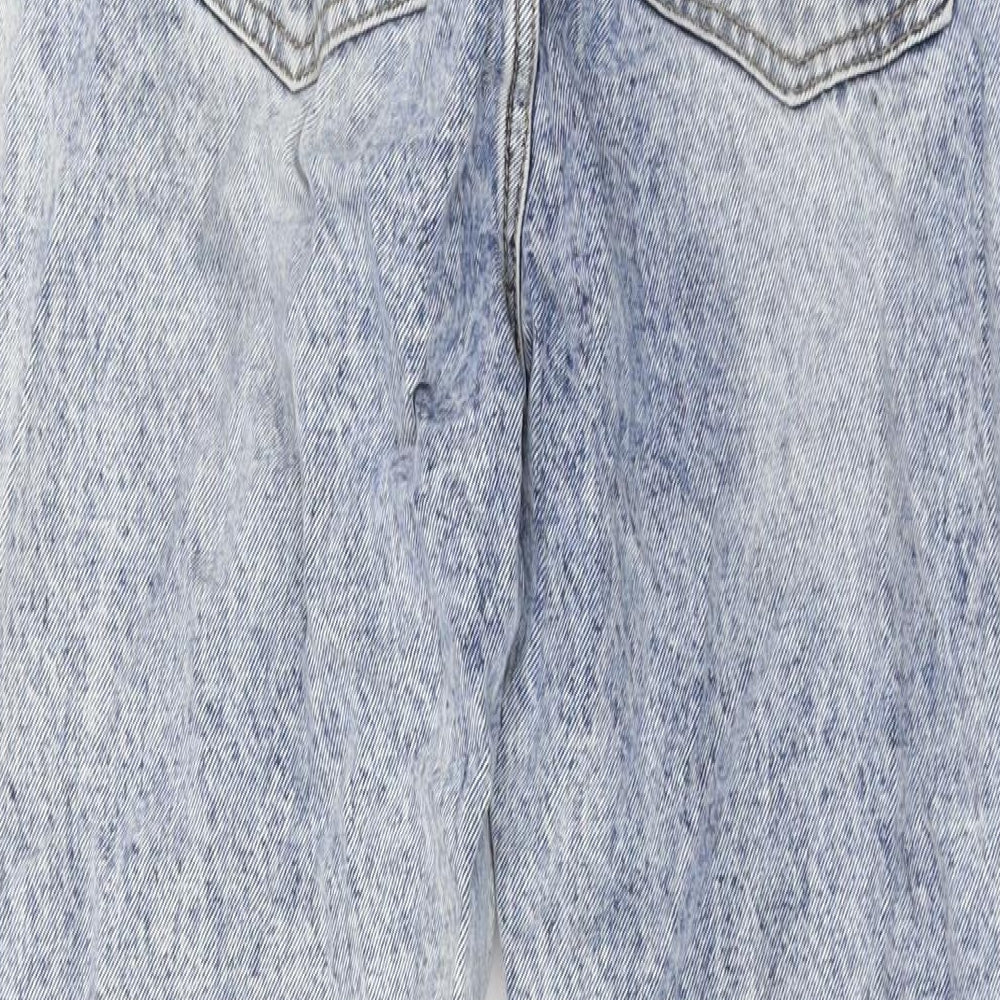 PRETTYLITTLETHING Womens Blue Cotton Wide-Leg Jeans Size 12 L32 in Regular Button