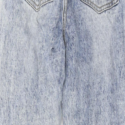 PRETTYLITTLETHING Womens Blue Cotton Wide-Leg Jeans Size 12 L32 in Regular Button