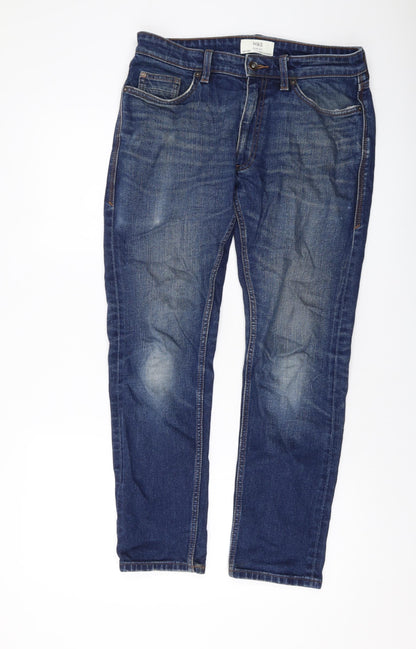 Marks and Spencer Mens Blue Cotton Straight Jeans Size 30 in L29 in Slim Button