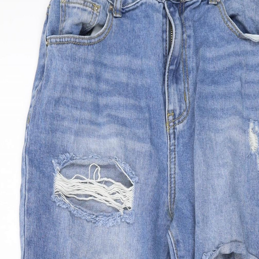 PRETTYLITTLETHING Womens Blue Cotton Straight Jeans Size 12 L24 in Regular Button