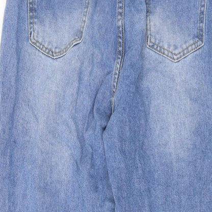PRETTYLITTLETHING Womens Blue Cotton Straight Jeans Size 12 L24 in Regular Button