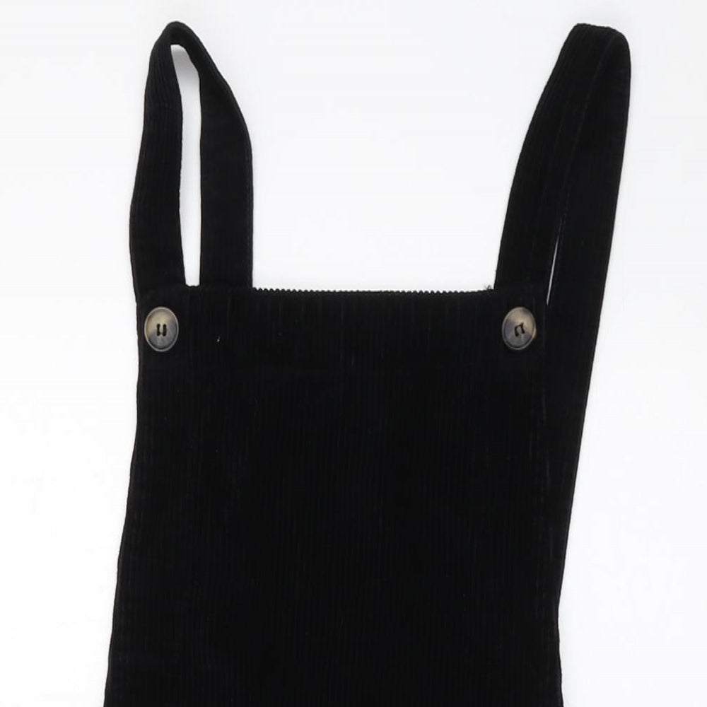 Topshop Womens Beige Cotton Pinafore/Dungaree Dress Size 8 Square Neck Zip