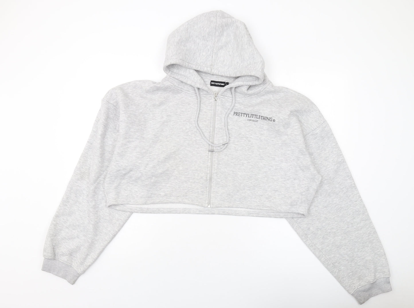PRETTYLITTLETHING Womens Grey Cotton Full Zip Hoodie Size L Zip