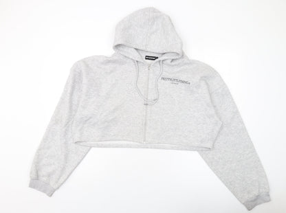 PRETTYLITTLETHING Womens Grey Cotton Full Zip Hoodie Size L Zip