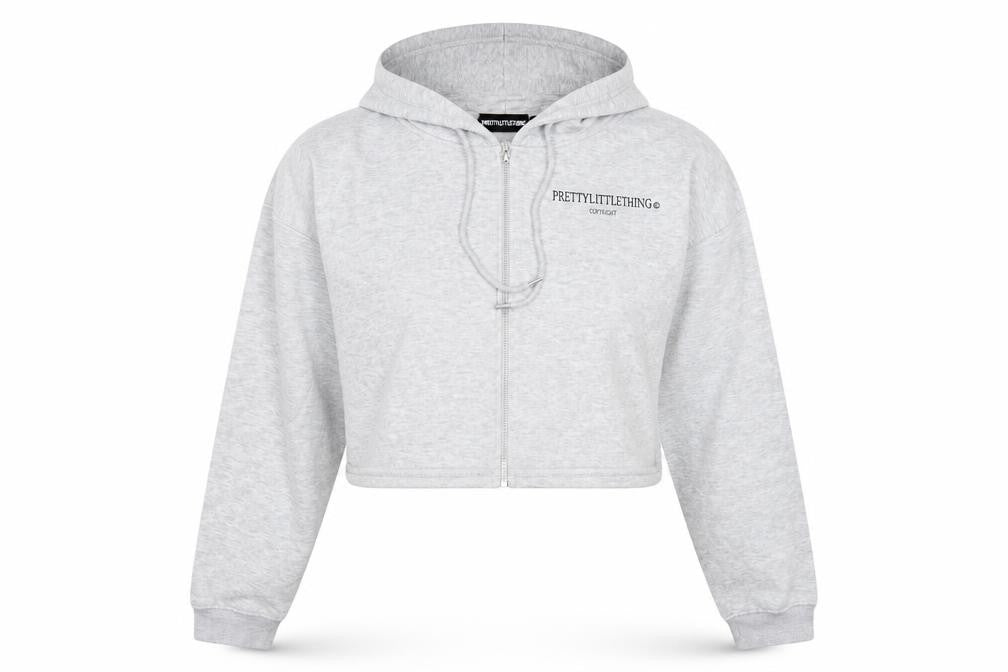 PRETTYLITTLETHING Womens Grey Cotton Full Zip Hoodie Size L Zip