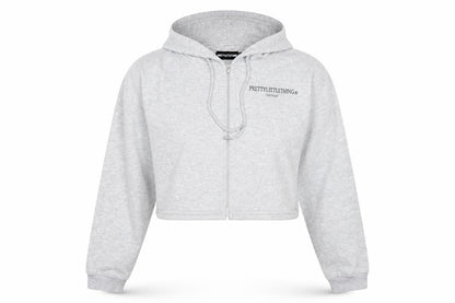 PRETTYLITTLETHING Womens Grey Cotton Full Zip Hoodie Size L Zip