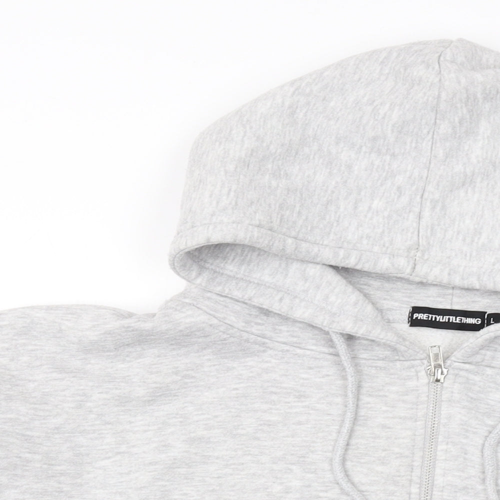 PRETTYLITTLETHING Womens Grey Cotton Full Zip Hoodie Size L Zip