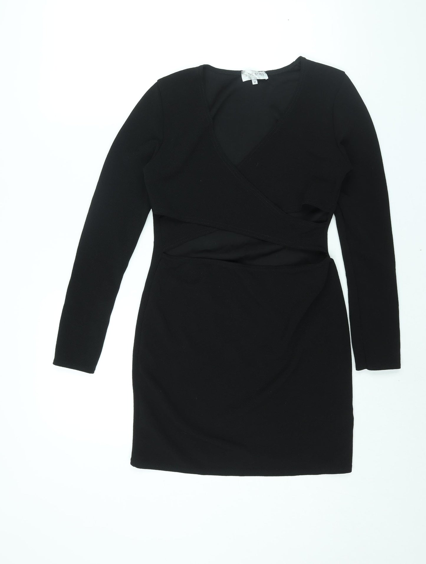 In the Style Womens Black Polyester Bodycon Size 12 V-Neck Pullover - Cut Out