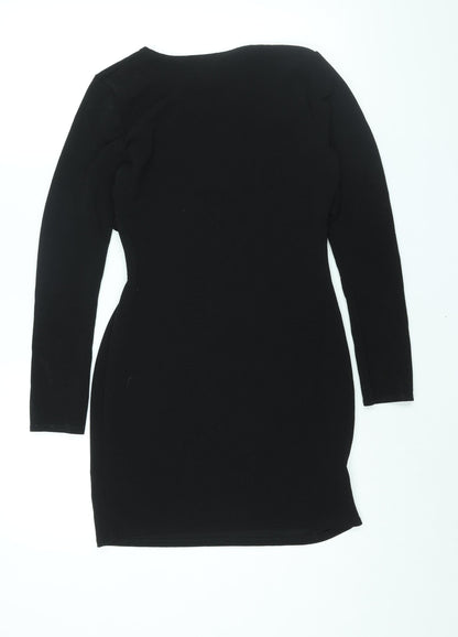 In the Style Womens Black Polyester Bodycon Size 12 V-Neck Pullover - Cut Out