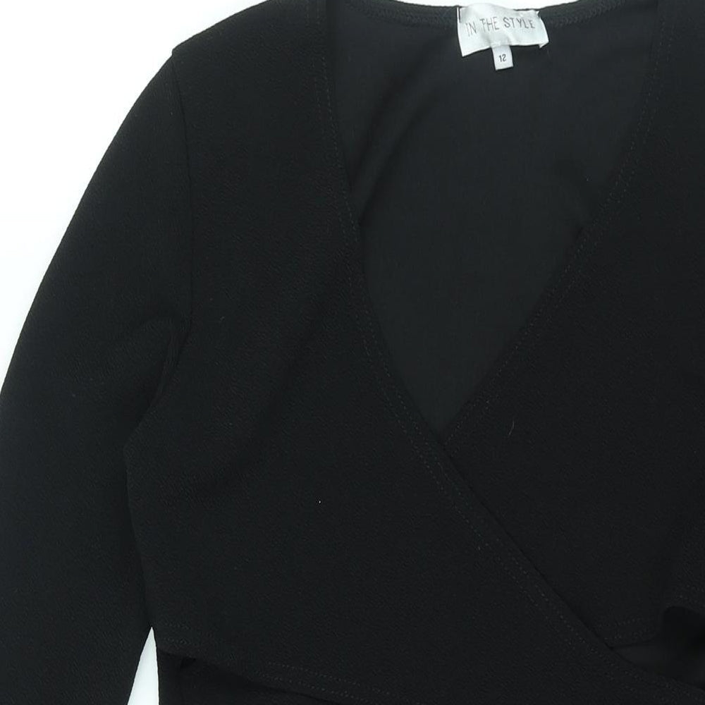 In the Style Womens Black Polyester Bodycon Size 12 V-Neck Pullover - Cut Out