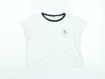 Jack Wills Womens White Cotton Basic T-Shirt Size 10 Round Neck - Floral Logo Print