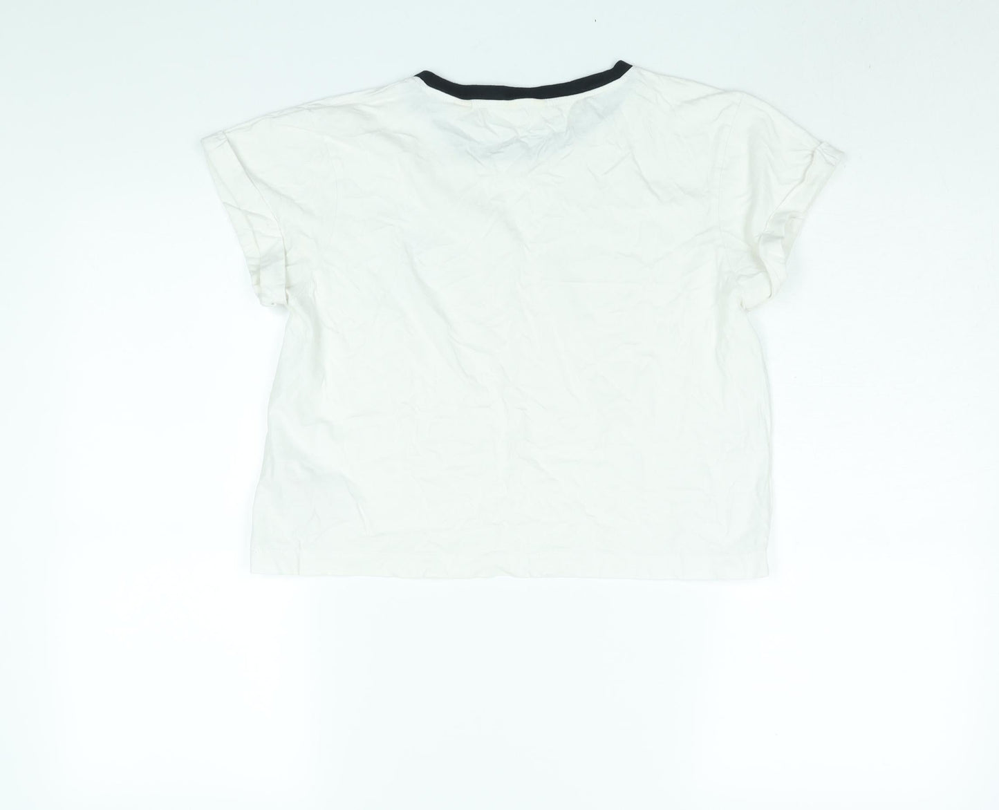 Jack Wills Womens White Cotton Basic T-Shirt Size 10 Round Neck - Floral Logo Print