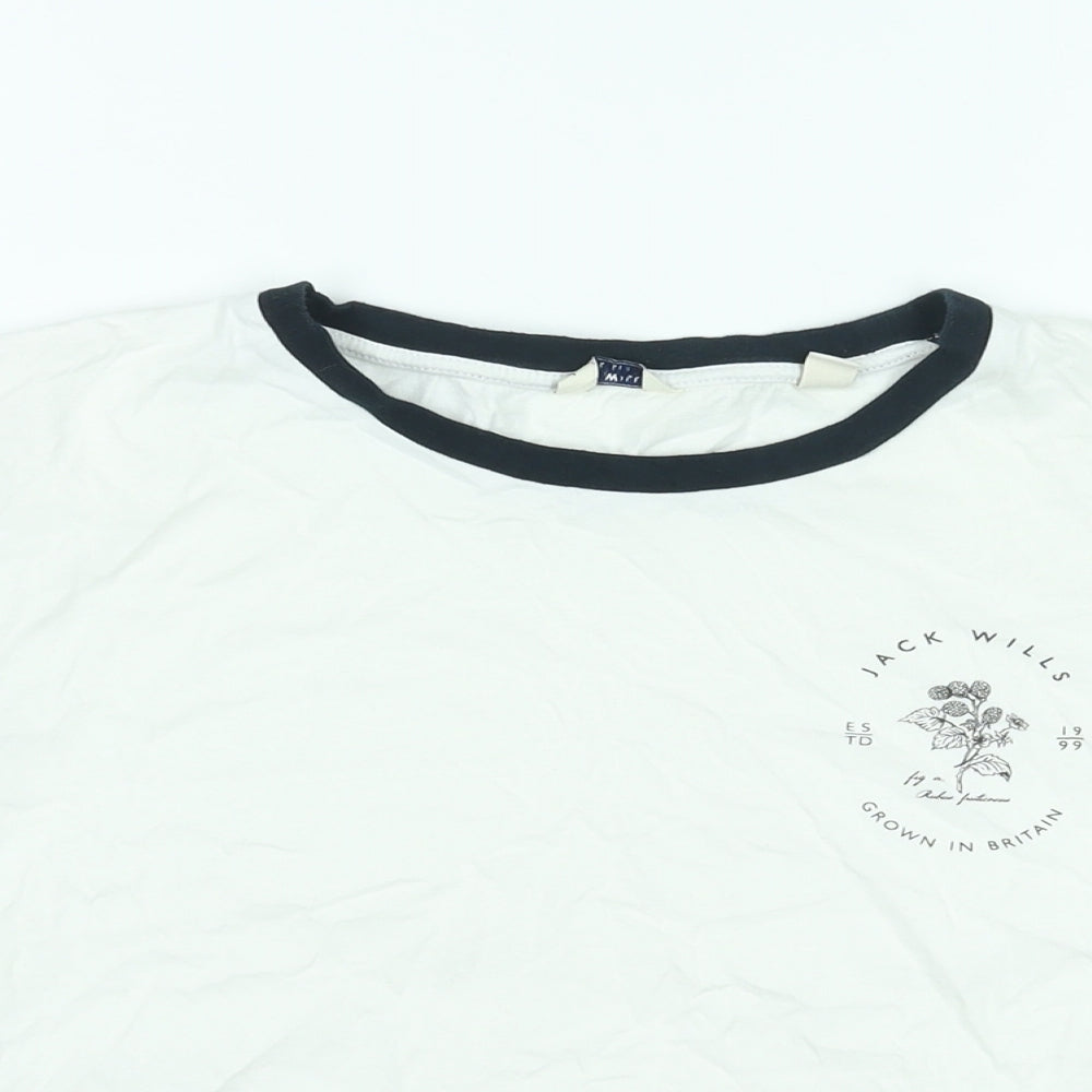 Jack Wills Womens White Cotton Basic T-Shirt Size 10 Round Neck - Floral Logo Print