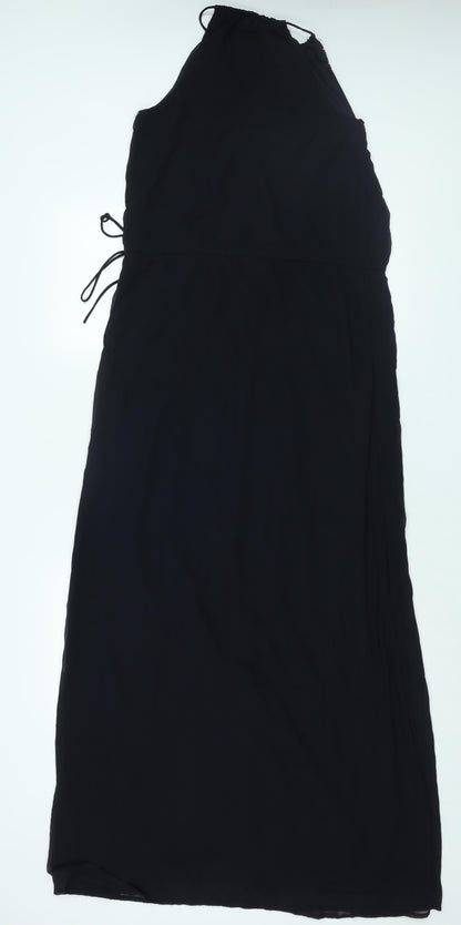 Zara Womens Blue Polyester Maxi Size S Round Neck Tie - Beaded Neckline