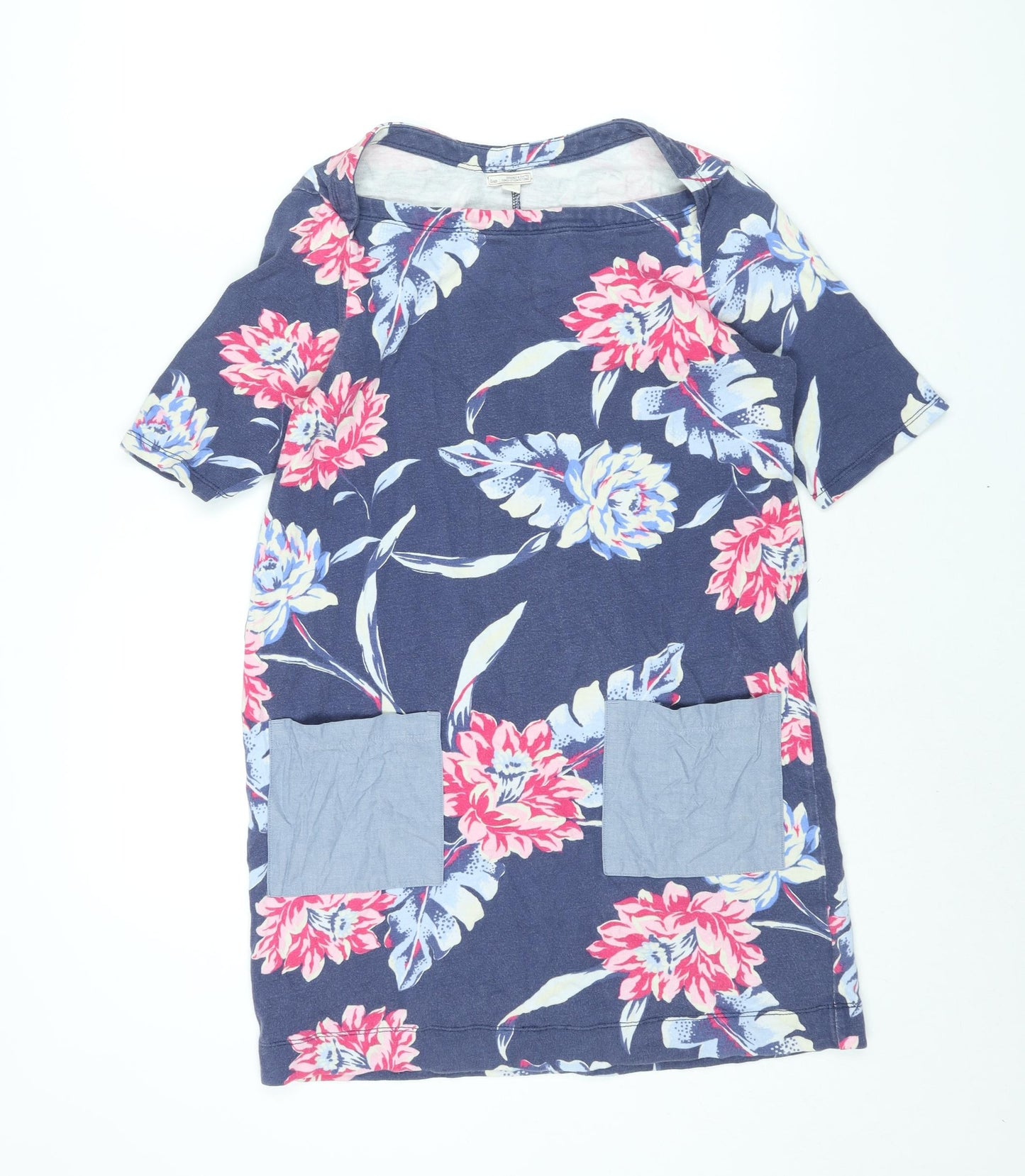 Gap Womens Blue Floral Cotton Mini Size S Boat Neck Pullover - Pockets