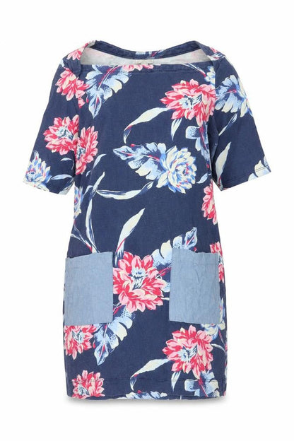 Gap Womens Blue Floral Cotton Mini Size S Boat Neck Pullover - Pockets