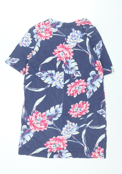 Gap Womens Blue Floral Cotton Mini Size S Boat Neck Pullover - Pockets