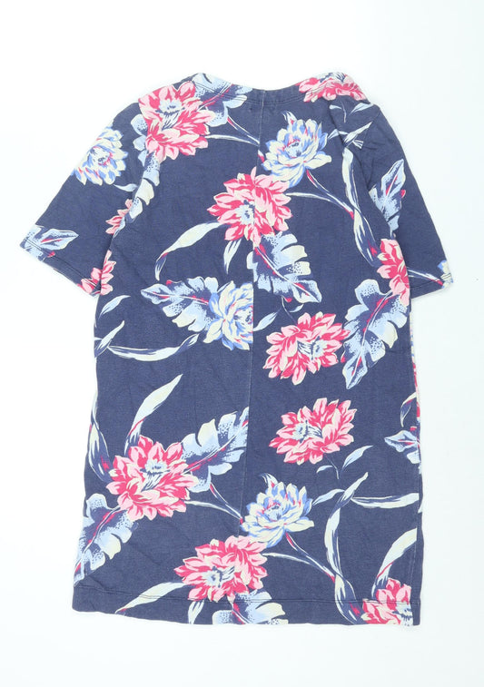 Gap Womens Blue Floral Cotton Mini Size S Boat Neck Pullover - Pockets