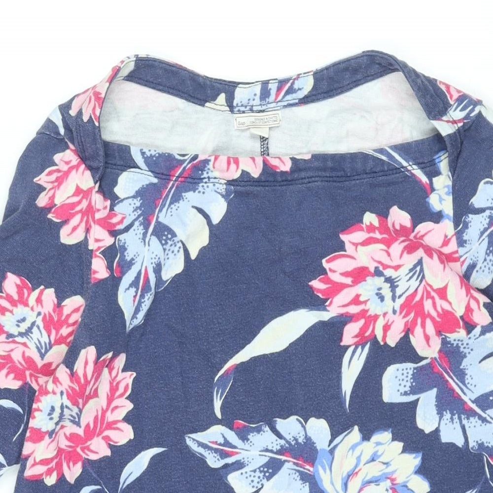 Gap Womens Blue Floral Cotton Mini Size S Boat Neck Pullover - Pockets