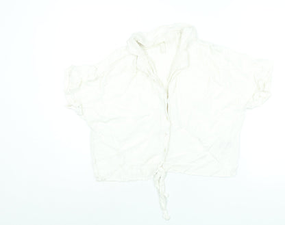 H&M Womens Ivory Viscose Basic Blouse Size L Collared - Tie
