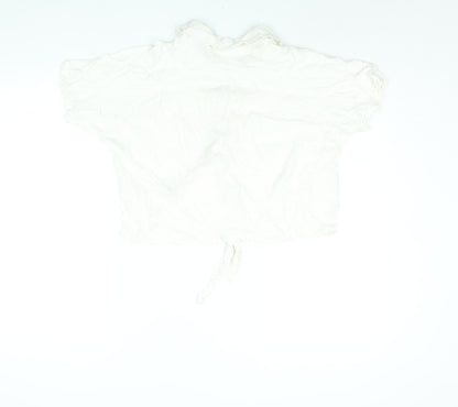H&M Womens Ivory Viscose Basic Blouse Size L Collared - Tie
