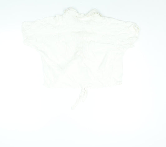 H&M Womens Ivory Viscose Basic Blouse Size L Collared - Tie
