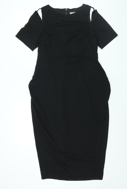ASOS Womens Black Polyester Bodycon Size 10 Round Neck Zip - Cut Out