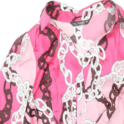 Dunnes Stores Womens Pink Geometric Polyester Shirt Dress Size M Collared Button - Tie Detail Chain Print