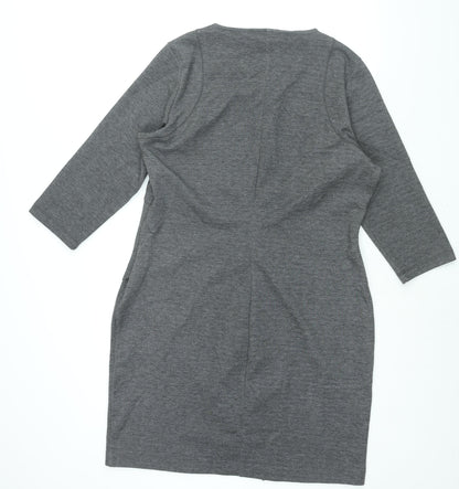 Yessica Womens Grey Polyester Shift Size 18 Round Neck Zip