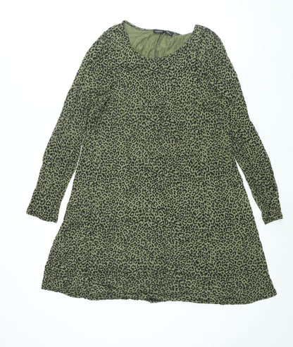 Capsule Womens Green Animal Print Viscose Shift Size 12 Round Neck Pullover - Leopard Print