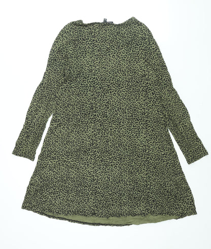 Capsule Womens Green Animal Print Viscose Shift Size 12 Round Neck Pullover - Leopard Print