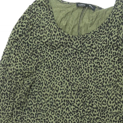 Capsule Womens Green Animal Print Viscose Shift Size 12 Round Neck Pullover - Leopard Print