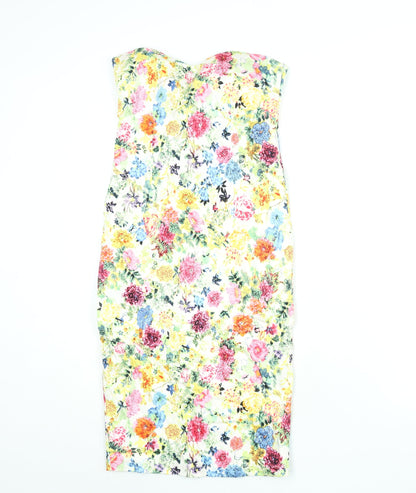 Blue Vanilla Womens Multicoloured Floral Cotton Bodycon Size 8 Sweetheart Zip