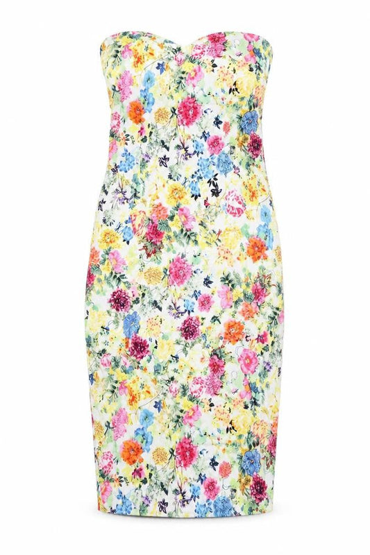 Blue Vanilla Womens Multicoloured Floral Cotton Bodycon Size 8 Sweetheart Zip