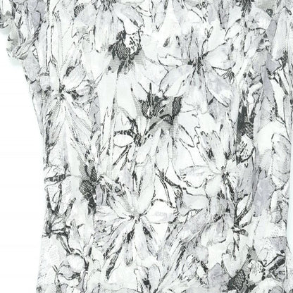 Roman Womens Grey Floral Polyester Bodycon Size 12 Boat Neck Pullover - Rouched