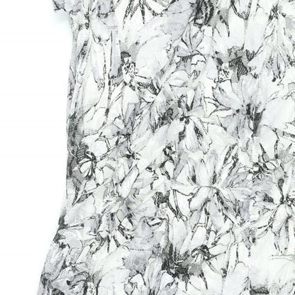Roman Womens Grey Floral Polyester Bodycon Size 12 Boat Neck Pullover - Rouched
