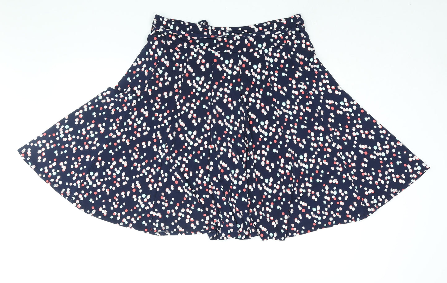 Bonmarché Womens Blue Geometric Polyester Flare Skirt Size 16 - Belted