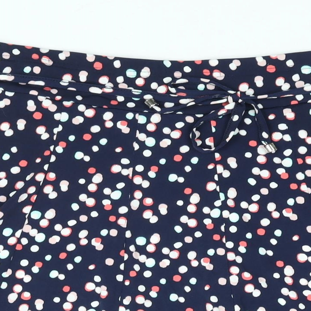 Bonmarché Womens Blue Geometric Polyester Flare Skirt Size 16 - Belted