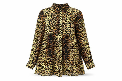 Topshop Womens Brown Animal Print Cotton Shirt Dress Size 6 Collared Button - Smocked Leopard Print