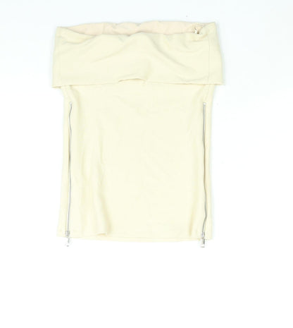 Zara Womens Beige Polyester Basic Blouse Size S Square Neck