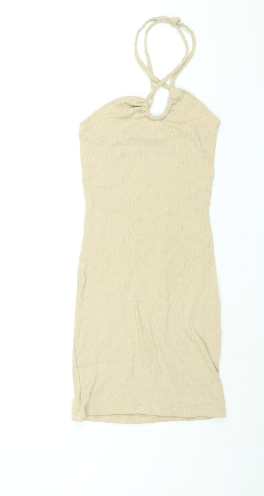 Divided by H&M Womens Beige Polyester Mini Size XS Halter Tie