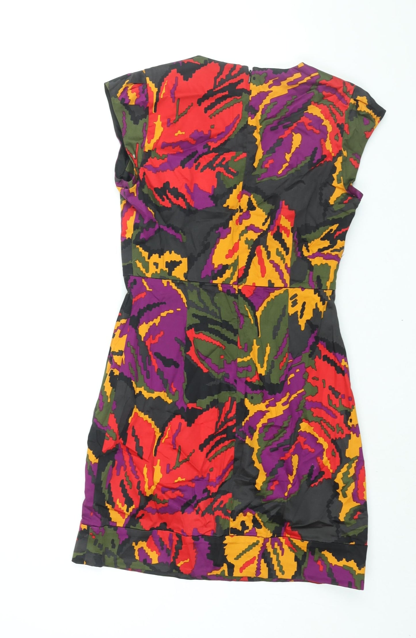 French Connection Womens Multicoloured Geometric Cotton Sheath Size 10 Scoop Neck Zip