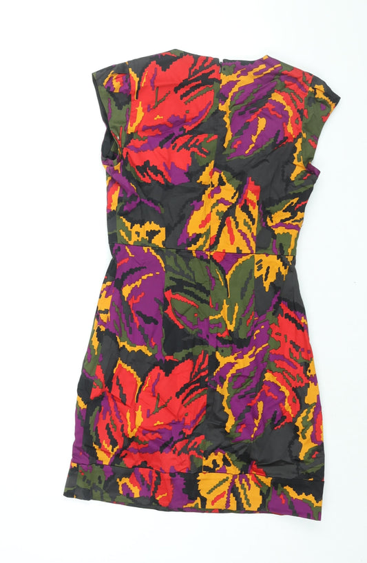 French Connection Womens Multicoloured Geometric Cotton Sheath Size 10 Scoop Neck Zip
