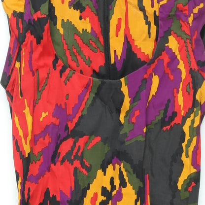 French Connection Womens Multicoloured Geometric Cotton Sheath Size 10 Scoop Neck Zip