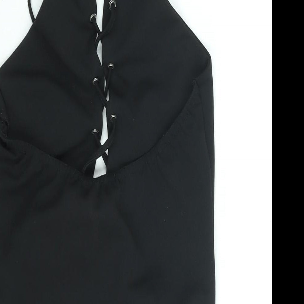 Missguided Womens Black Polyester Bodysuit One-Piece Size 8 Button - Lace Up