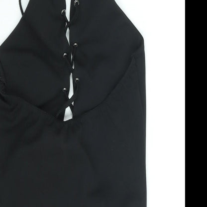 Missguided Womens Black Polyester Bodysuit One-Piece Size 8 Button - Lace Up