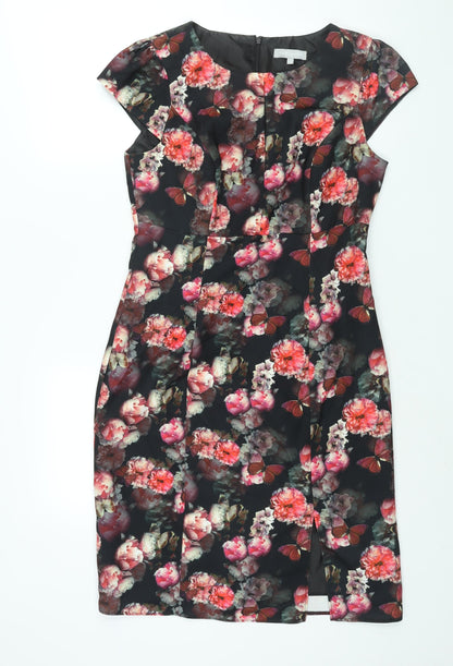Red Herring Womens Multicoloured Floral Polyester Shift Size 14 Roll Neck Zip - Keyhole Neck