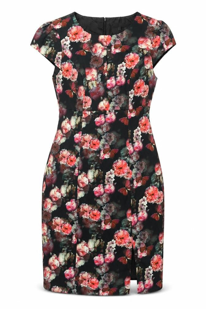 Red Herring Womens Multicoloured Floral Polyester Shift Size 14 Roll Neck Zip - Keyhole Neck