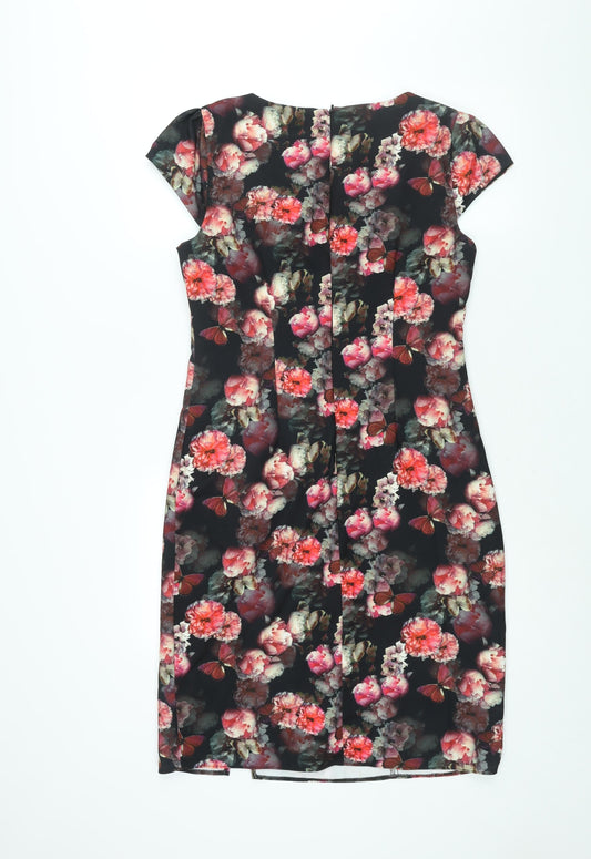 Red Herring Womens Multicoloured Floral Polyester Shift Size 14 Roll Neck Zip - Keyhole Neck