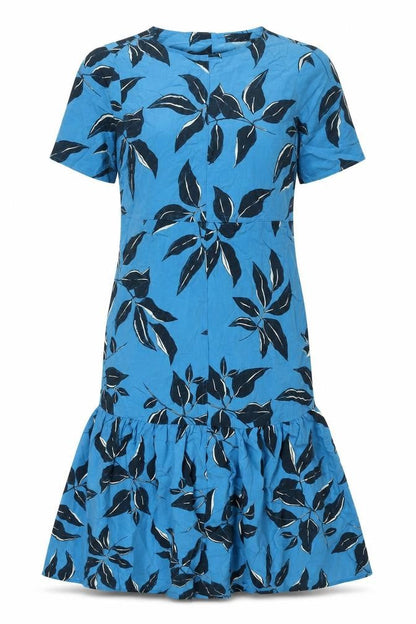 Autograph Womens Blue Floral Modal Sheath Size 8 Round Neck Button